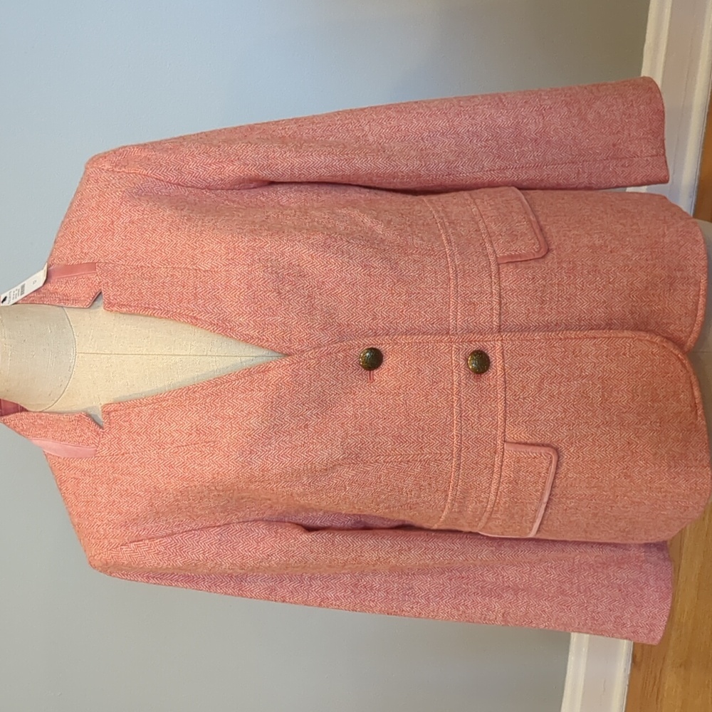 NWT Talbots Wool Blend Herringbone Blazer Notched collar peach size 12